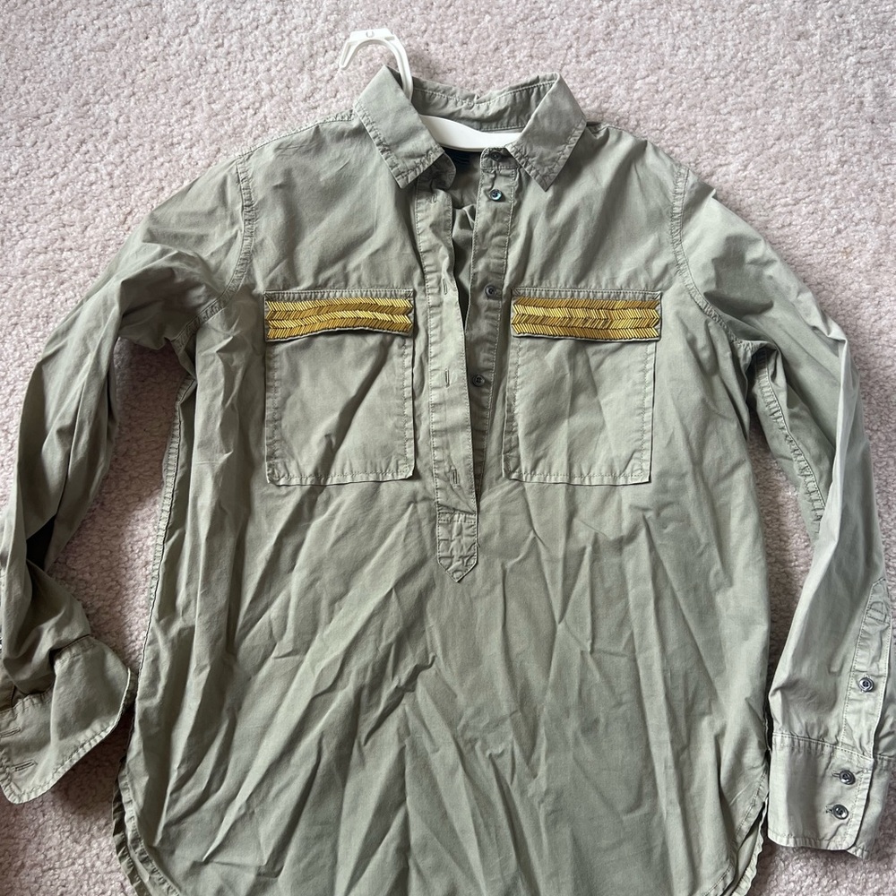J Crew Olive Green military style  Button-Up Shirt NEW